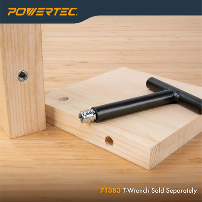 POWERTEC - Insertos de tuerca de 50 1/4 '-20 | Adecuado para madera dura y madera blanda, carpintería y muebles | 11,9 mm de longitud (QTI1002)