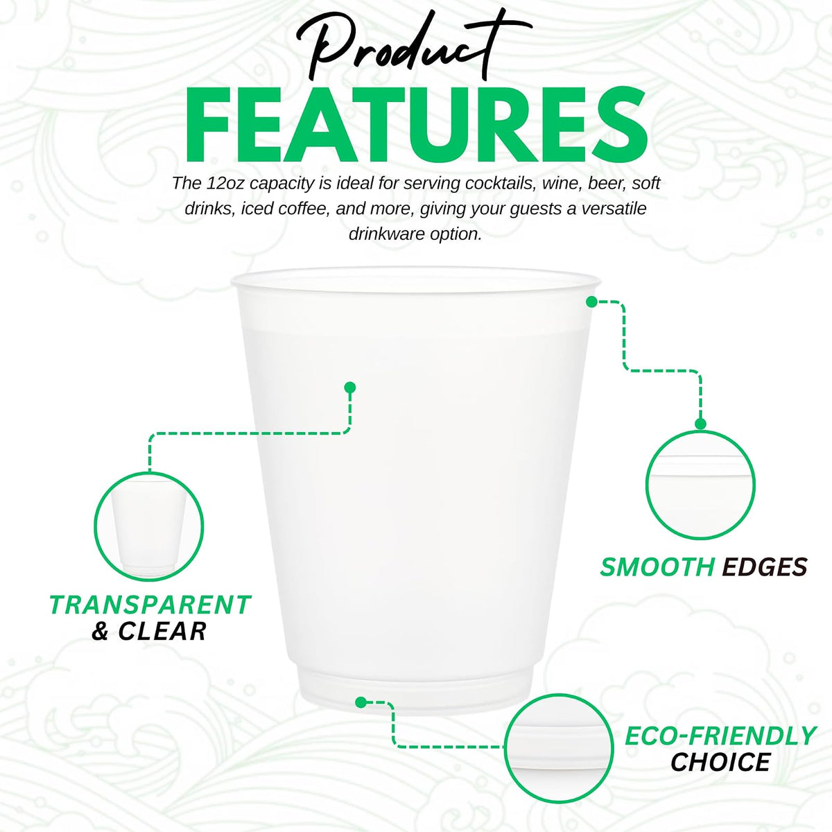 Concession Essentials - Vasos de plástico Frost Flex de 12 onzas, vasos reutilizables inastillables para fiestas, bodas y eventos, paquete de 50
