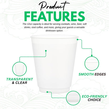 Concession Essentials - Vasos de plástico Frost Flex de 12 onzas, vasos reutilizables inastillables para fiestas, bodas y eventos, paquete de 50