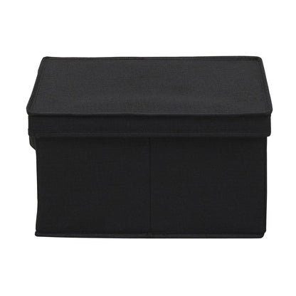 Household Essentials - Caja de almacenamiento grande de tela con tapa, color negro, juego de 2