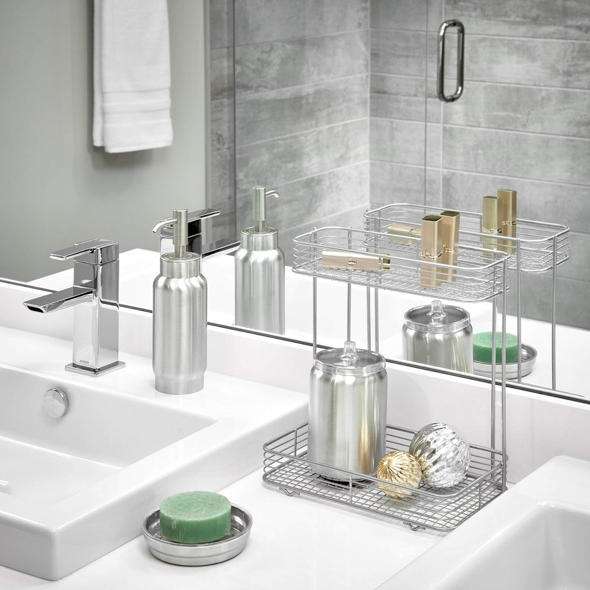 InterDesign Vienna 2-Tier Rectangular Shelf for Cosmetics and Toiletry Storage, Bathroom, Countertop, Desk, and Vanity
