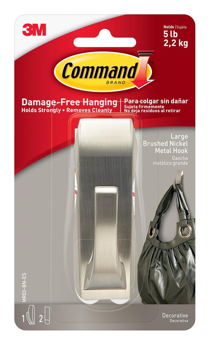 Command moderna Reflexiones gancho de metal para baño, pequeña, níquel satinado, 1-hook con tiras resistentes al agua (mr01-sn-bes), Large, Níquel cepillado - Large - Níquel cepillado