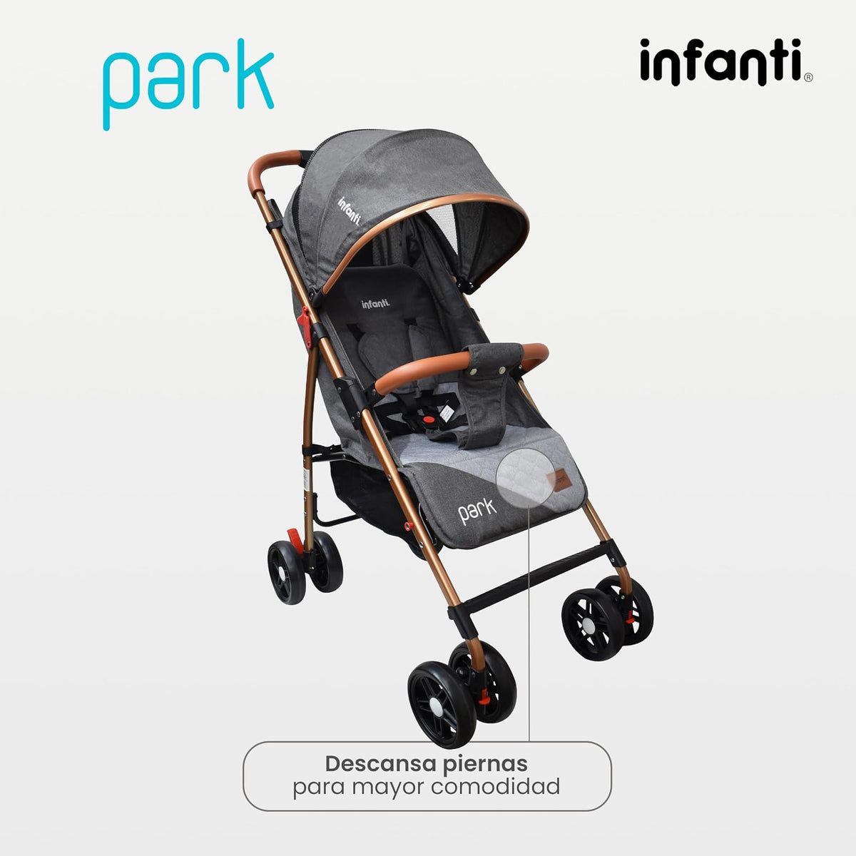 INFANTI | Carriola Para Bebe Modelo PARK | Ideal Para Bebes De 6 Meses En Adelante | Ligera Y De Facil Plegado | Color Gris