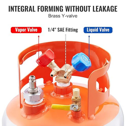 VEVOR - Tanque de recuperación de refrigerante con Interruptor de Flotador, 30 Libras. Capacidad AC - Tanque de recuperación con Adaptador de ¼ a ½, Tanque de recuperación Reutilizable HVAC para Todo