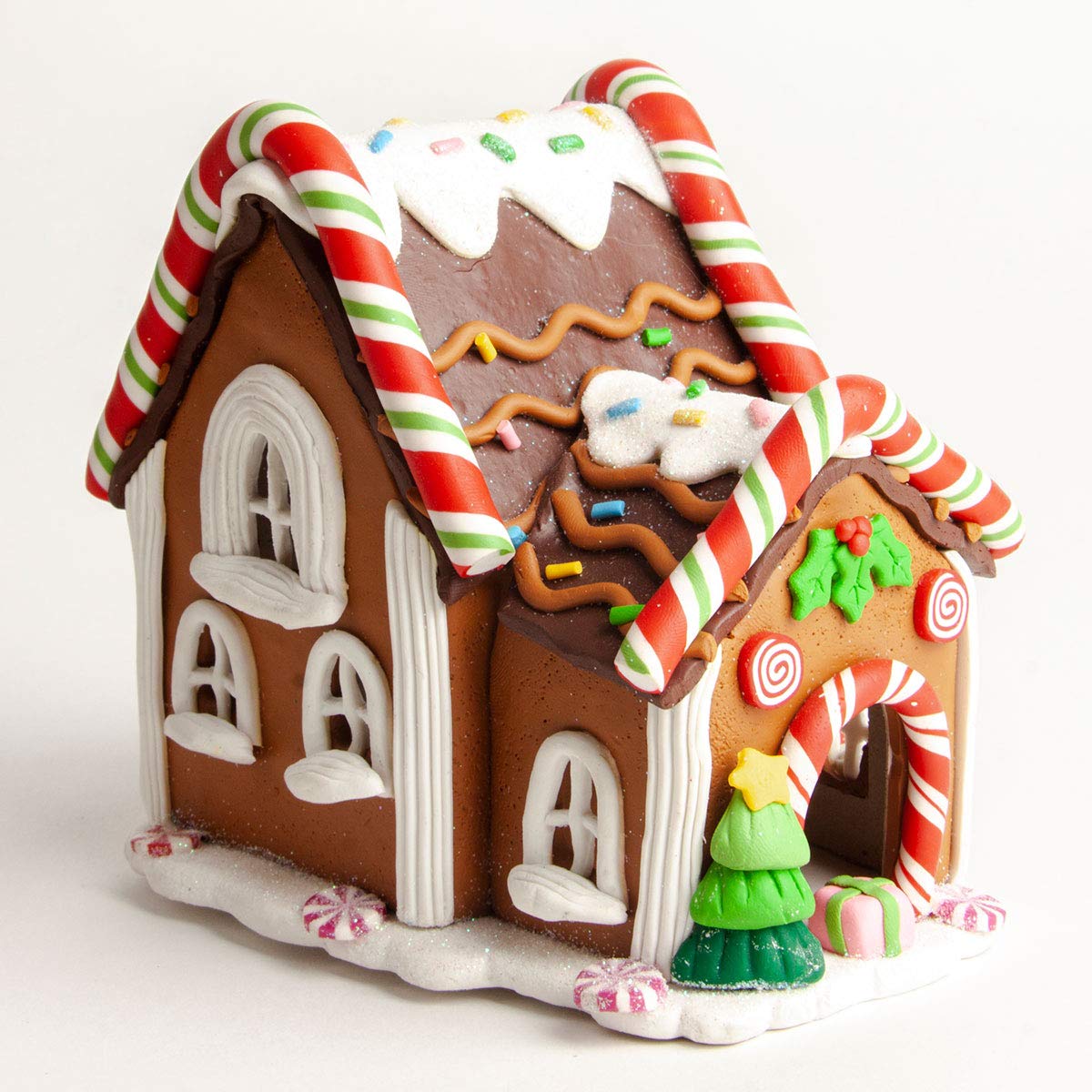 Casita de Jengibre Iluminada | para Villa Navideña | Santa y Pino | Multicolor | Running Decora