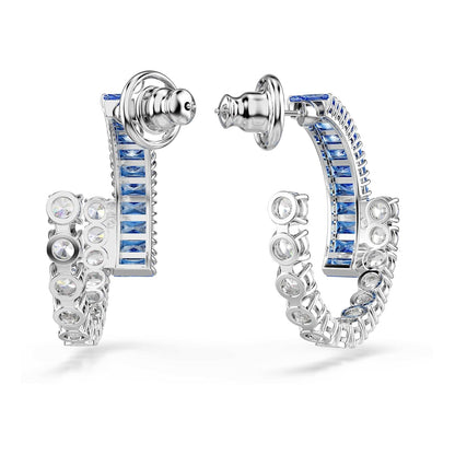 Swarovski Aretes de aro Matrix, Tallas mixtas, Azules, Baño de rodio