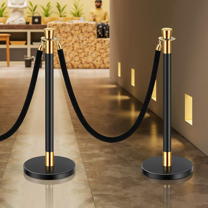 VEVOR 6 PCS Poste de Estaca de Acero Inoxidable de 1,5 m con Base Hueca de Inyección de Arena y 4 Cuerdas de Terciopelo Negro, Barreras de Control de Multitudes para Teatro, Fiesta, Boda, Negro