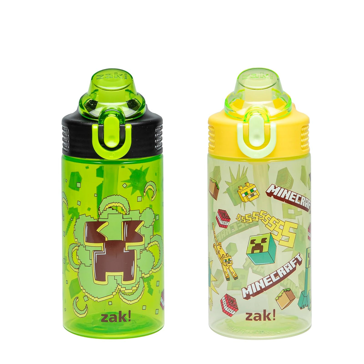 Zak Designs Disney Frozen Set de 2 Botellas de Agua Infantiles - Minecraft (Creeper)