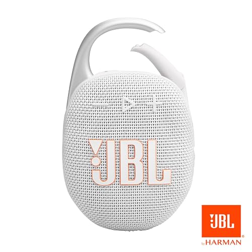 JBL Clip 5 Bocina Portátil Bluetooth, 7W de Potencia, Reproducción 12 Horas, Resistente al Agua y al Polvo IP67 - Blanco