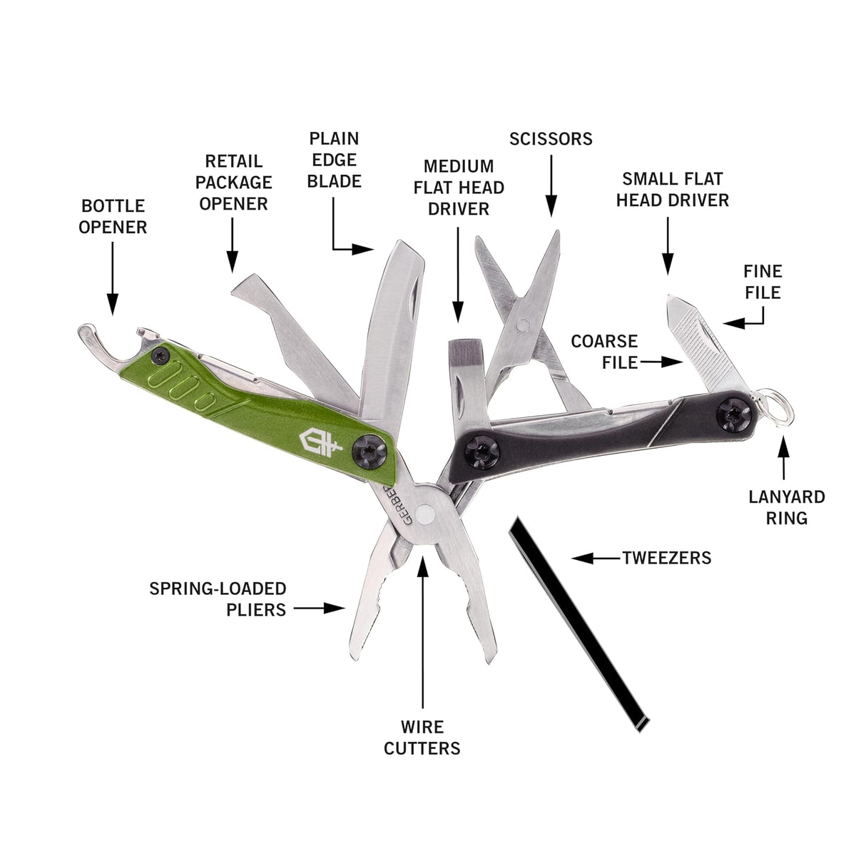 Gerber Dime multiherramienta, color morado [31 – 002937] | Verde, 10 herramientas integradas, compacto, resistente