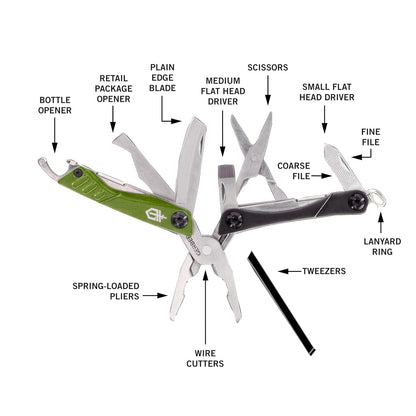 Gerber Dime multiherramienta, color morado [31 – 002937] | Verde, 10 herramientas integradas, compacto, resistente