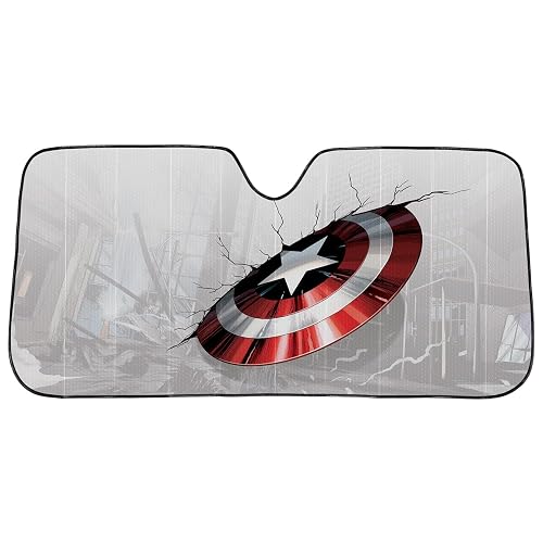 Plasticolor 003756R01 Parasol de Acordeón Captain America Marvel con Escudo Roto, Rojo y Blanco