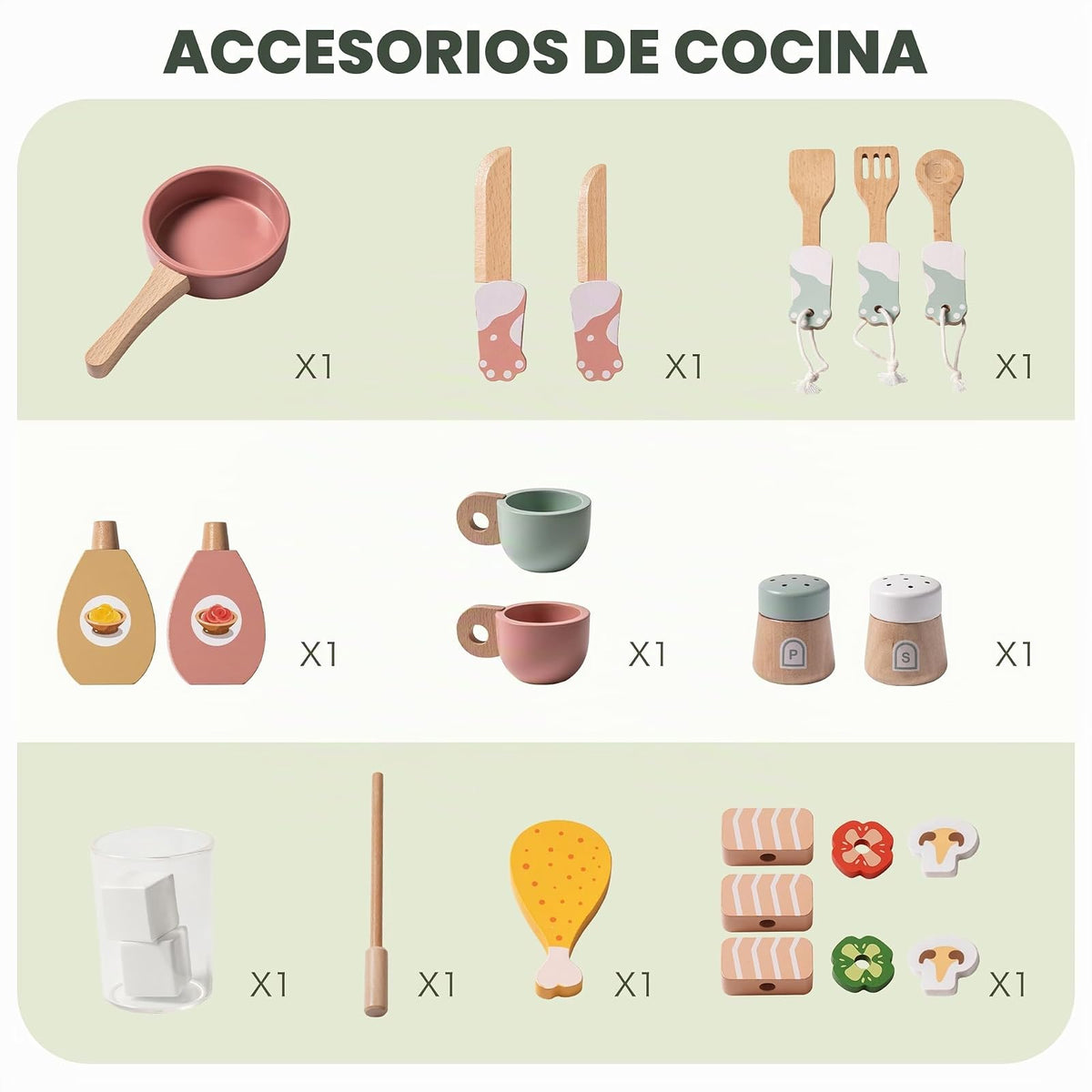 ROBUD Juego de Cocina de Madera para niños pequeños, Juego de Cocina con Parrilla para Barbacoa, máquina de Hielo, máquina de café y Accesorios, Regalo de Cocina de Juguete con Luces y Sonidos para