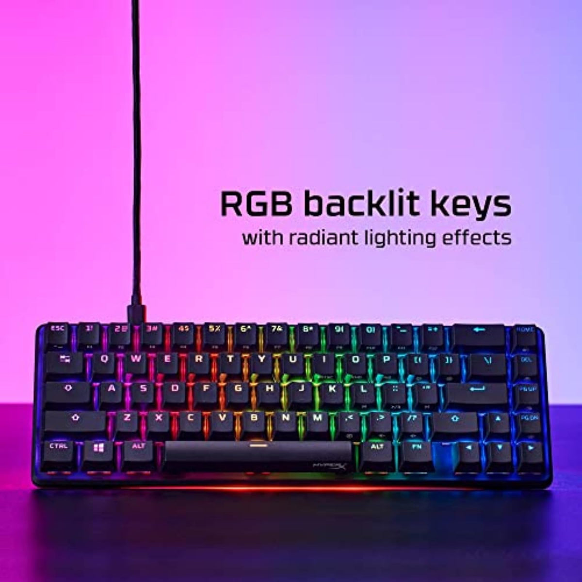 HyperX Alloy Origins 65, Teclado mecánico Gamer, Forma compacta del 65%, Aqua, Teclas PBT de Doble Disparo, Retroiluminación LED RGB, Compatible con Software NGENUITY