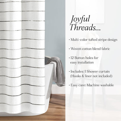 Lush Decor - Cortina de Ducha de algodón teñida con Hilo Degradado, 72 Pulgadas de Ancho x 72 Pulgadas de Largo, Gris y Multi - Cortinas de Ducha de Tela - Cortina de baño a Rayas - Decoración de