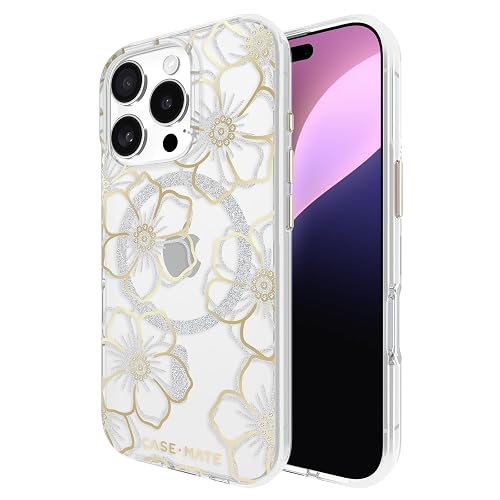 Case-Mate Funda magnética para iPhone 16 Pro Compatible con MagSafe, protección contra caídas de 12 pies - Floral Gems