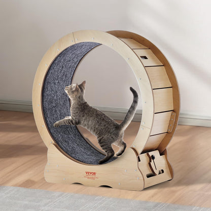 VEVOR Rueda de Ejercicio de Madera para Gatos de Interior de 75 x 31,8 x 80 cm, Rueda para Correr con Alfombra Desmontable, Juguete para Correr, Caminar, Entrenar para Diferentes Gatos, Color Madera