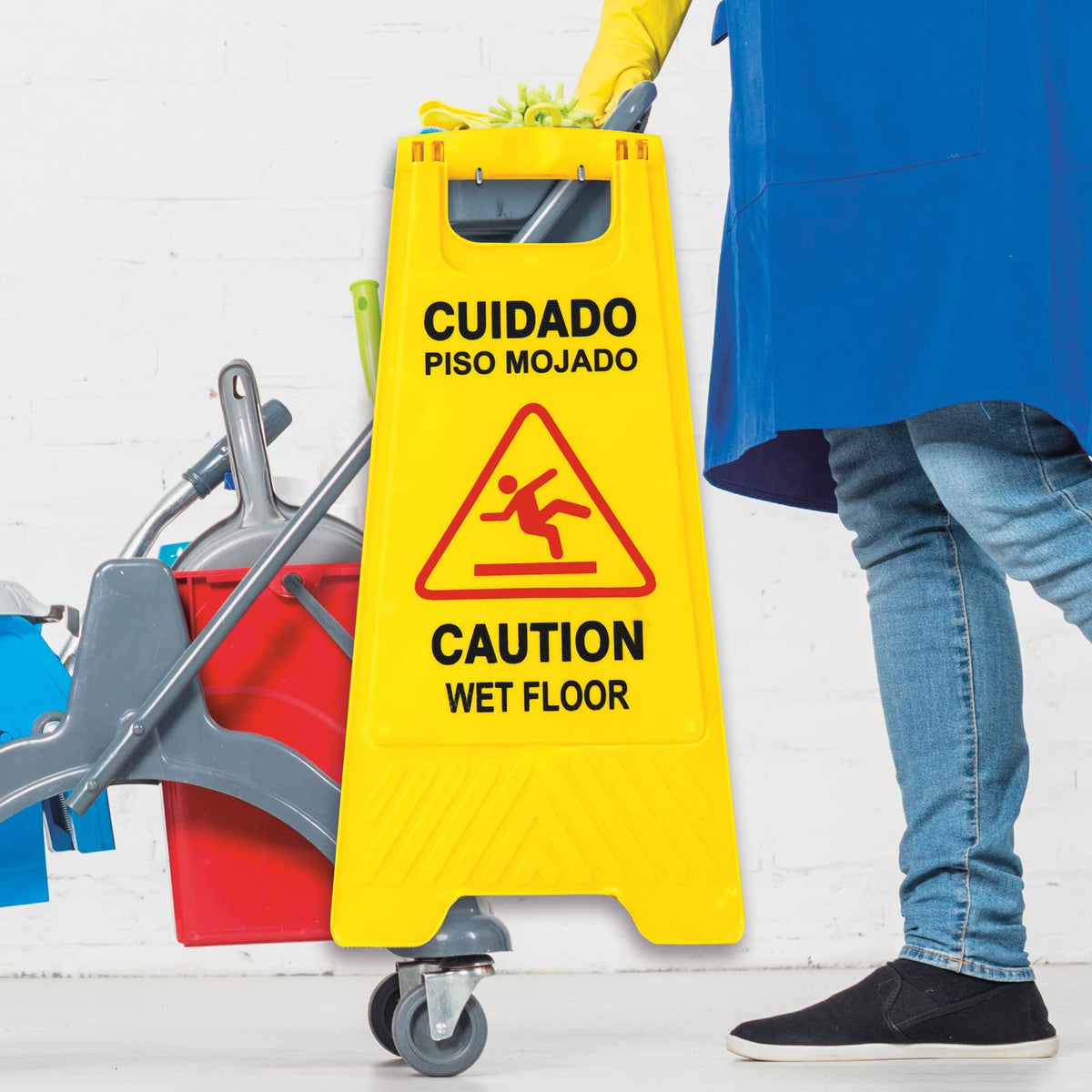 Livingreen Pack de 3 Señalamientos de Piso mojado Plegable y Fácil de colocar | Aviso de Seguridad | Señalamiento para Pisos recién Limpios | Letrero Advertencia
