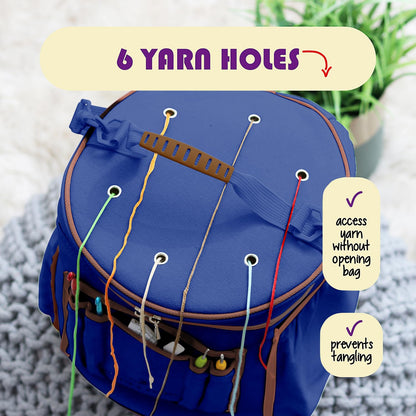 Hearth & Harbor Organizador Bolsa Ganchillo | Bag 11x16 pulgadas, capacidad 24 madejas, 13 bolsillos, puerto USB, tela duradera