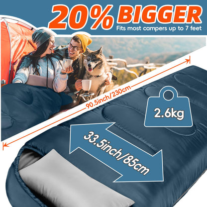 MEREZA - Saco de Dormir de Invierno de 0 Grados para Adultos y niños con Almohada, Saco de Dormir para Clima frío para 4 Estaciones, Camping, Senderismo, mochilero, Sacos de Dormir para Grandes y