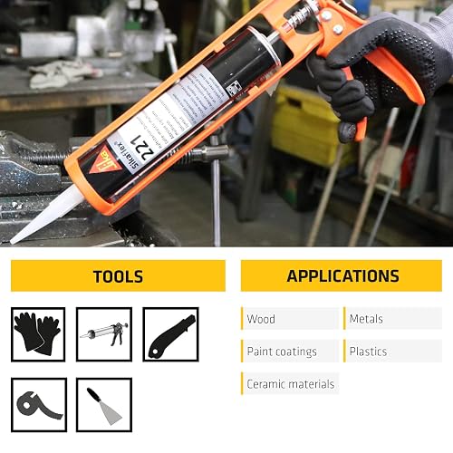 Sika - Adhesivo/Sellador de Poliuretano - Sikaflex 221 - Fácil de aplicar en una gran variedad de superficies como metal, madera y plástico - Resistente a la interperie - Negro - Cartucho 300 ml