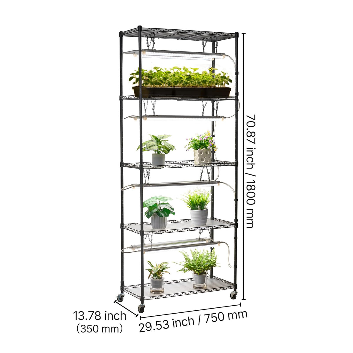 VEVOR Estante para plantas DIY con luces de cultivo, soporte para plantas de interior de 180 cm de alto con ruedas, luces de cultivo de espectro completo de 192 W y 5000 K, soporte para macetas