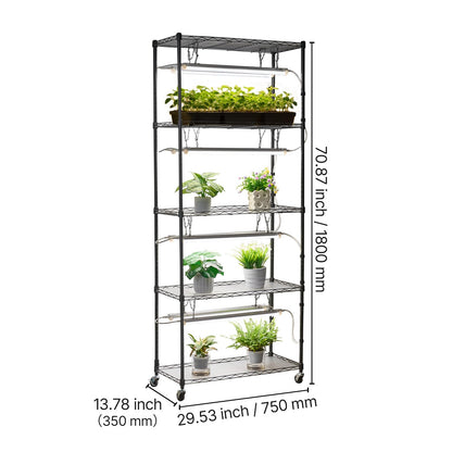 VEVOR Estante para plantas DIY con luces de cultivo, soporte para plantas de interior de 180 cm de alto con ruedas, luces de cultivo de espectro completo de 192 W y 5000 K, soporte para macetas