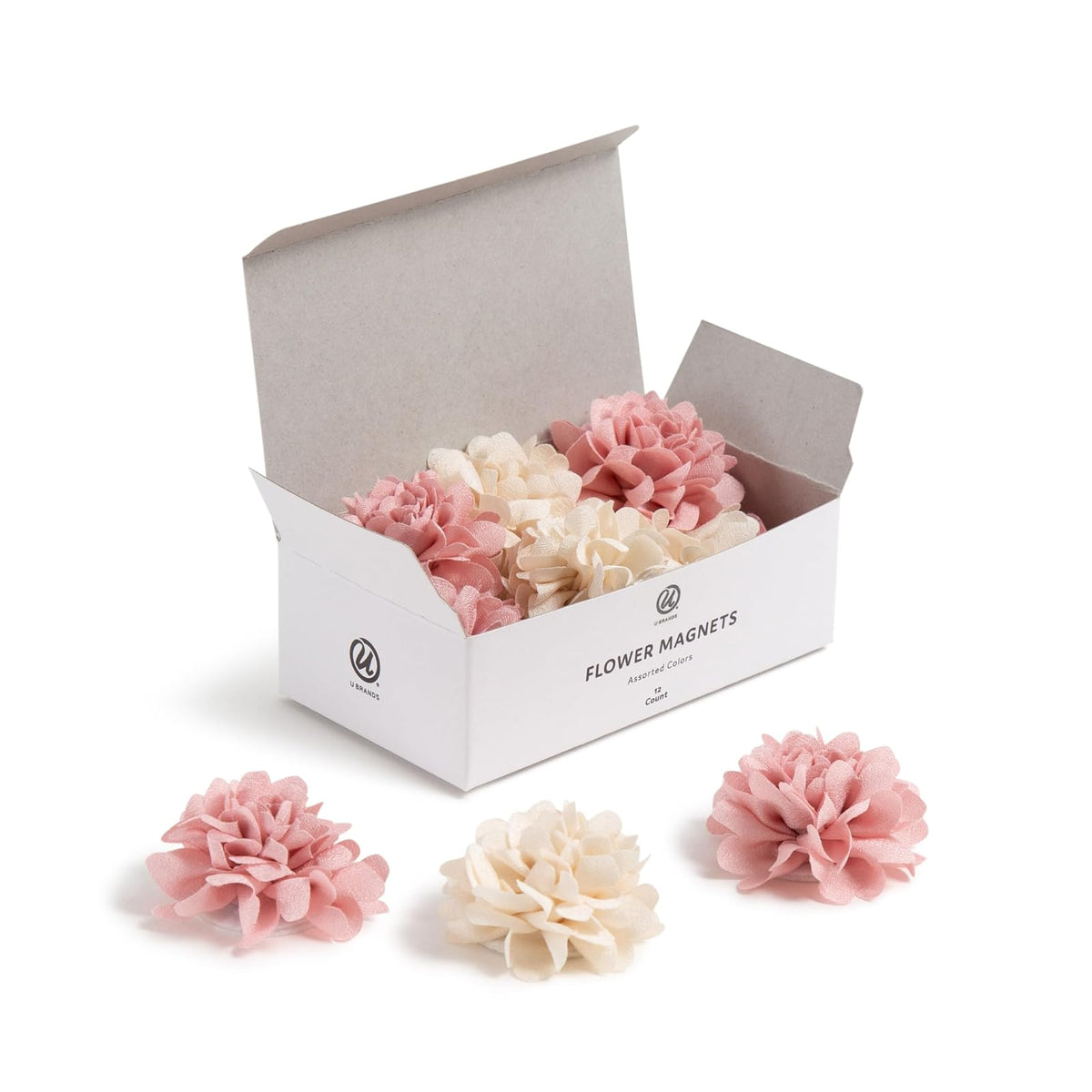 U Brands Mini Flower Fashion - Juego de imanes pequeños, Color Rosa y Crema, 12 Unidades, Suministros de Oficina para decoración de Aula u Oficina, Lindos imanes para pizarrón Blanca