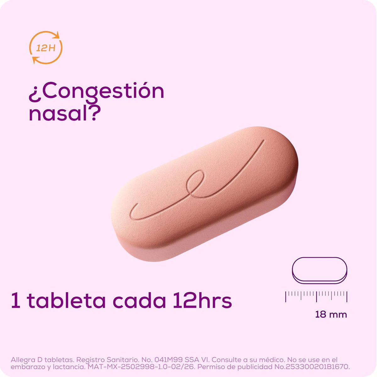 Allegra D antihistamínico para congestión nasal y alergias, 10 tabletas.