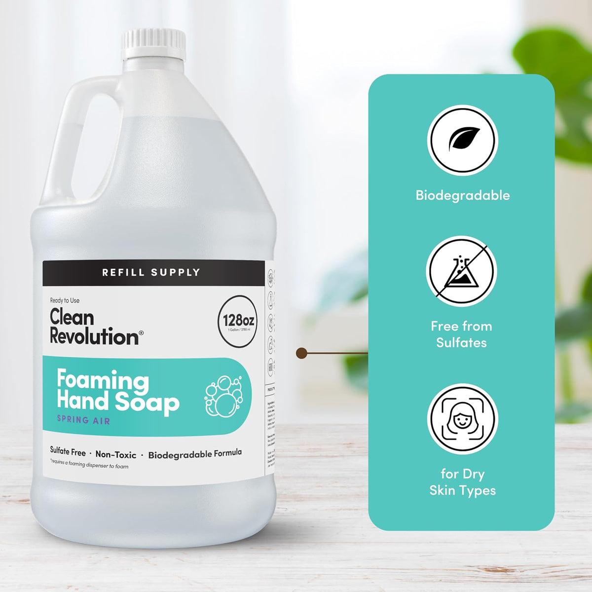 Clean Revolution Foaming Hand Soap Refill Supply Container. Ready to Use Formula. Spring Air Fragrance, 128 Fl. Oz | 4 Pack