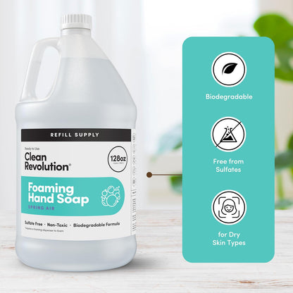 Clean Revolution Foaming Hand Soap Refill Supply Container. Ready to Use Formula. Spring Air Fragrance, 128 Fl. Oz | 4 Pack