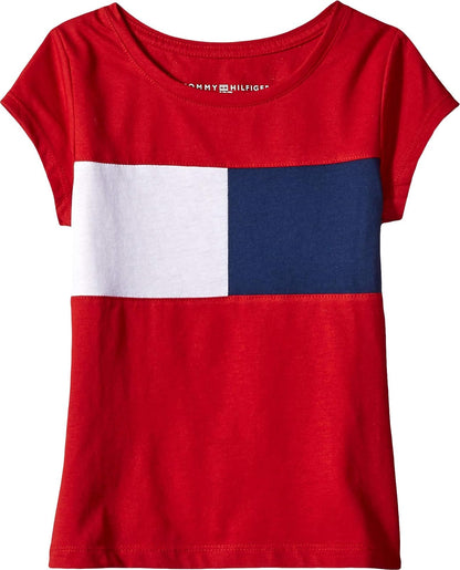 Tommy Hilfiger - Playera de Manga Corta para niñas con Logotipo de Bandera, Mezcla de algodón con Interior sin Etiqueta