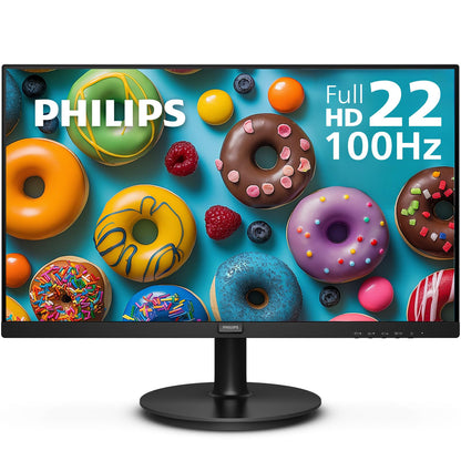 Philips Monitor Full HD (1920 x 1080) de 22 Pulgadas, frecuencia de actualización de 100 Hz, VESA, HDMI x1, VGA x1, Modo LowBlue, sincronización adaptativa, garantía de reemplazo de 4 años, 221V8LB