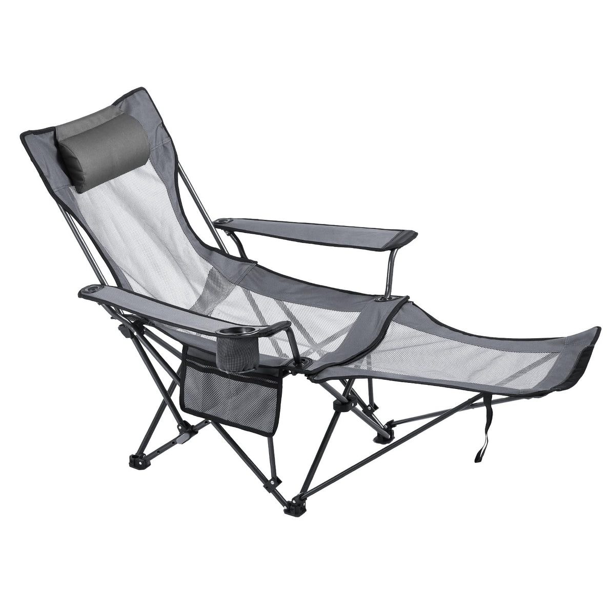VEVOR Silla de Camping Plegable, 4 Posiciones Ajustables, Silla Reclinable y Portátil con Reposapiés y Reposacabezas, Tejido de Malla, Capacidad de Carga de 100 kg, para Playa y Patio, Gris
