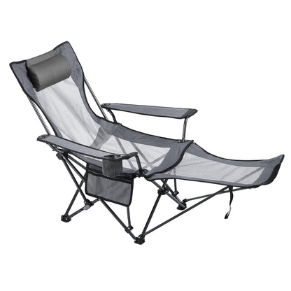 VEVOR Silla de Camping Plegable, 4 Posiciones Ajustables, Silla Reclinable y Portátil con Reposapiés y Reposacabezas, Tejido de Malla, Capacidad de Carga de 100 kg, para Playa y Patio, Gris