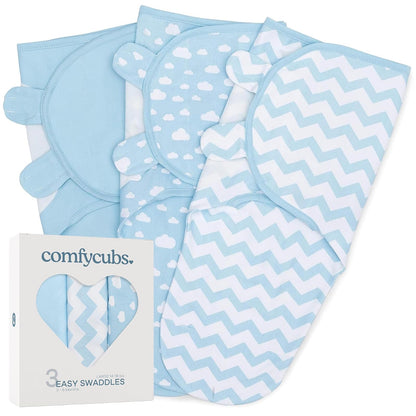 Comfy Cubs Mantas Envolventes para Recién Nacido, Paquete de 3 - Blue - Large (3-6 Months)