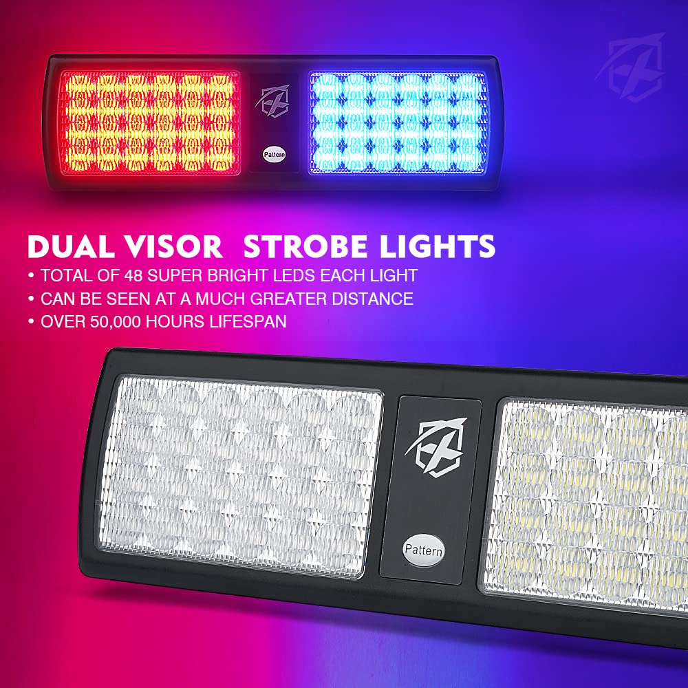 Xprite 52020M-G1-RB Luces Estroboscópicas de Visera 2 en 1 Rojo y Azul de Advertencia de Emergencia para Vehículos, 2 Piezas