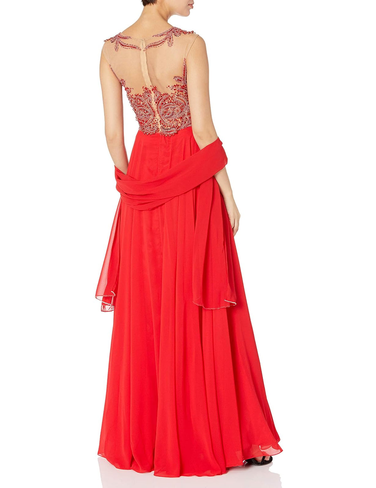JVN by Jovani Vestido Largo de Gasa Rojo Vestido para Mujer