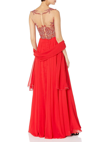 JVN by Jovani Vestido Largo de Gasa Rojo Vestido para Mujer