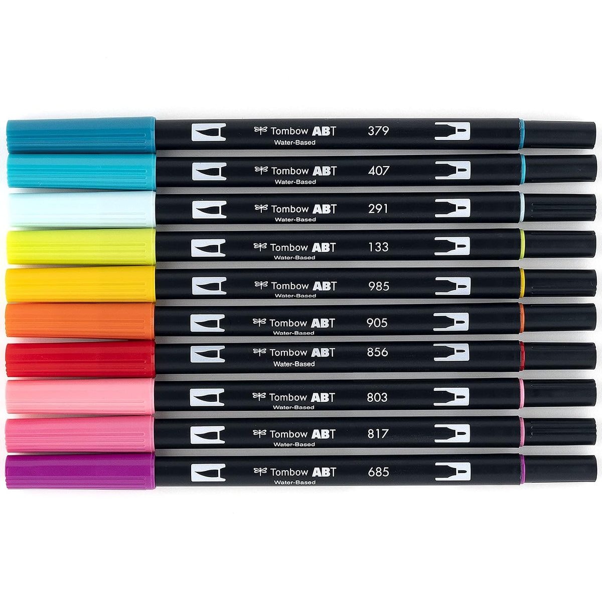 Tombow 56185 Marcadores artísticos de doble pincel, , paquete de 10. Mezclador, pincel y marcadores de punta fina, Tropical, 1, 1 + Dual Brush Pen Art Markers, Bright, 10-Pack