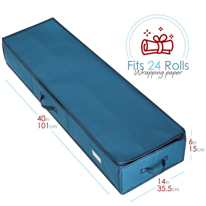 Hearth & Harbor - Contenedor de almacenamiento de papel de regalo, bolsa de almacenamiento de Navidad con bolsillos interiores, organizador de papel de regalo, se adapta a hasta 22 rollos de 40