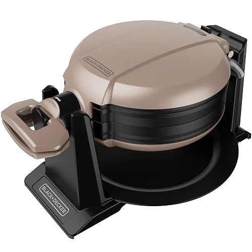 Black+Decker Waflera Giratoria con Placas Antiadherentes, WMD201 | Prepara 2 waffles a la vez, con ranuras profundas para una cocción uniforme