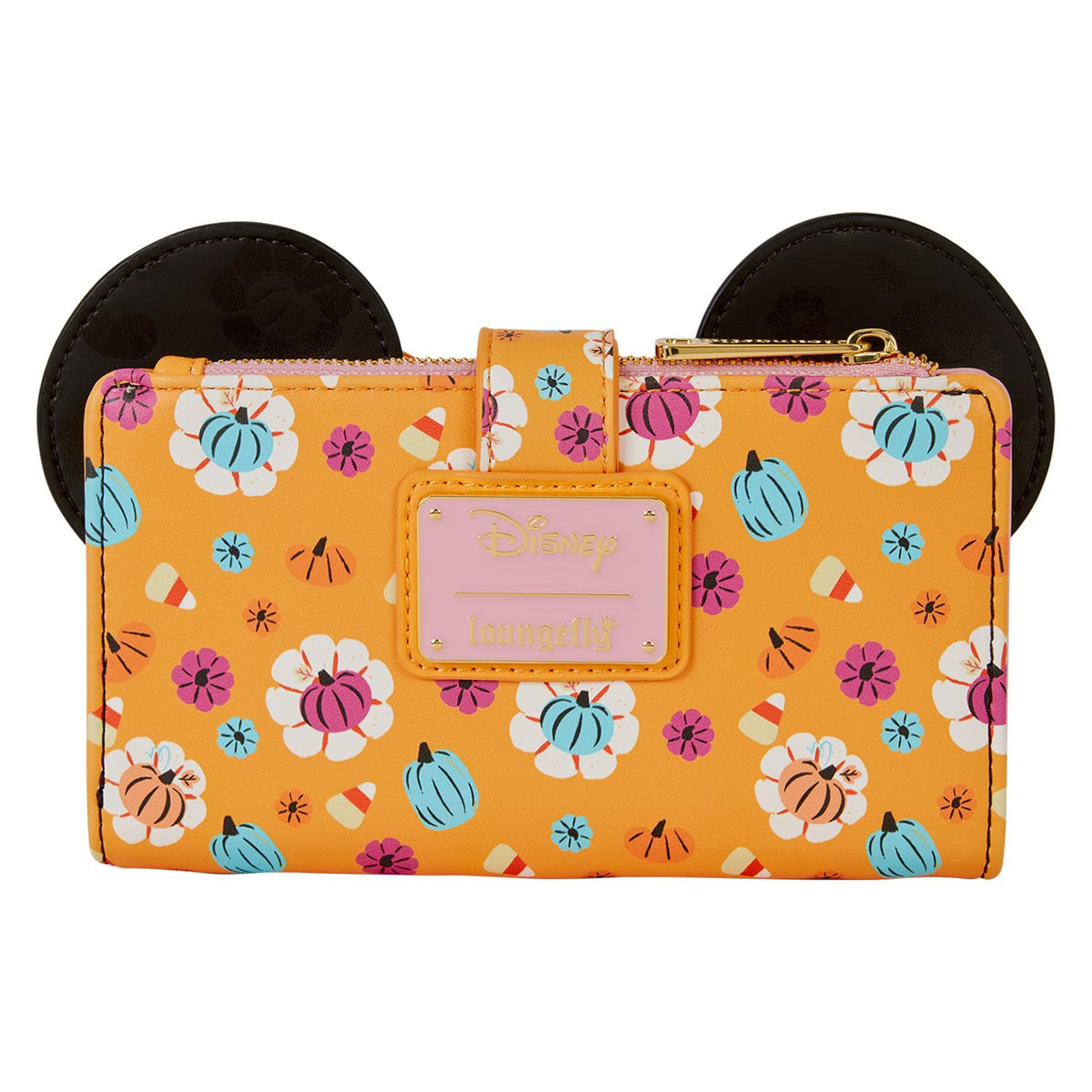 Loungefly Disney: Minnie Mouse - Floral Pumpkin - Cosplay Flap Wallet with 3D Bow - 7 Card Slots and ID Slot - Great for Kids & Adults - Collectible Wallets
