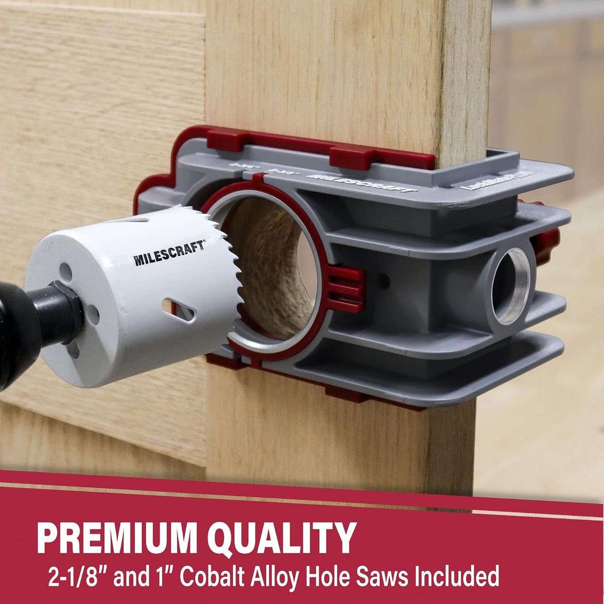 Milescraft 1338 Lock Mate PLUS - Kit de instalación de cerradura de puerta profesional, plantilla de cerradura de puerta para puertas de madera/metal con 1-3/8 pulgadas y 1-3/4 pulgadas de grosor.