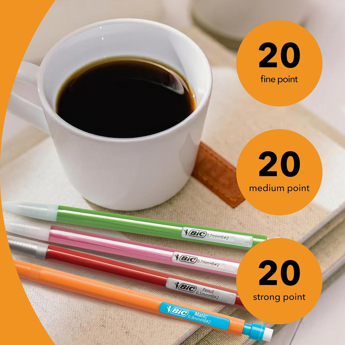BIC Paquete variado de lápices mecánicos, tamaños surtidos, 0,5 mm, 0,7 mm, 0,9 mm, 60 unidades, diseño recargable para uso de larga duración