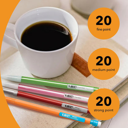 BIC Paquete variado de lápices mecánicos, tamaños surtidos, 0,5 mm, 0,7 mm, 0,9 mm, 60 unidades, diseño recargable para uso de larga duración