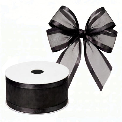 Morex - Cinta de satén con borde transparente, color negro