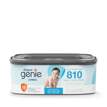 El recambio cuadrado Diaper Genie Jumbo con película continua | Puede contener hasta 810 pañales tamaño recién nacido.
