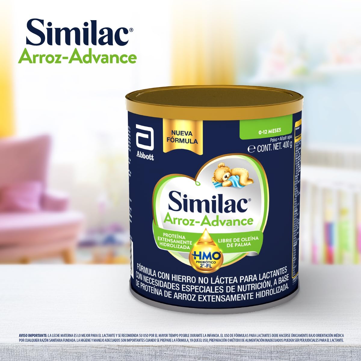Similac Arroz- Advance Fórmula con Hierro No Lactea 0 a 12 meses 400g | Fórmula para lactantes con necesidades especiales de nutricón, a base de proteína de arroz extensamente hidrolizada.