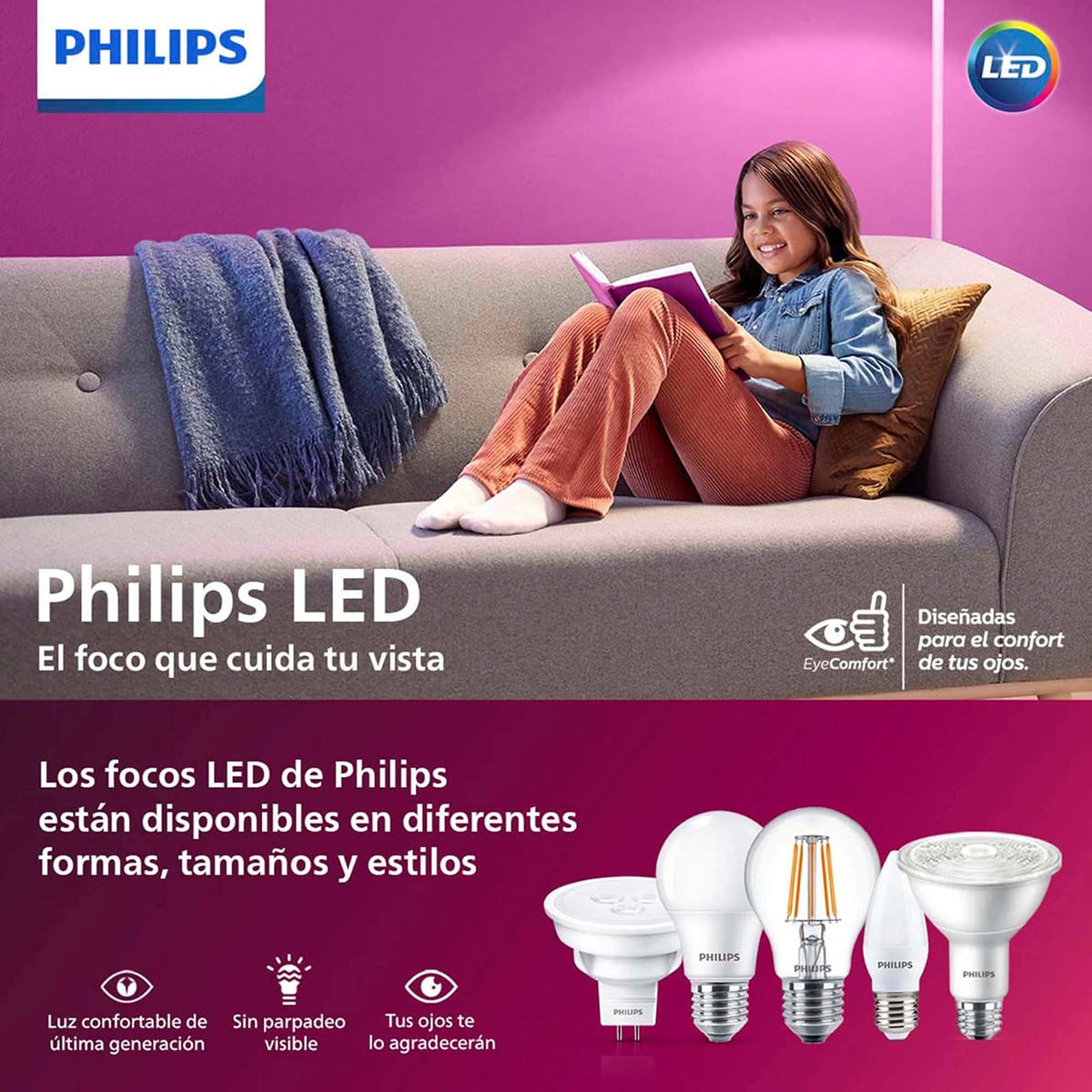 Philips LED 3 Focos Filamento G16.5 Luz Cálida